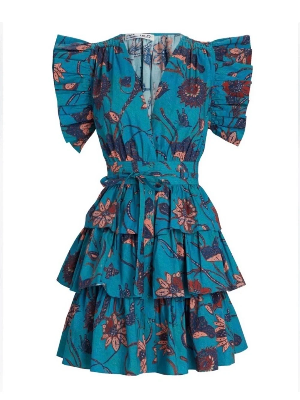 ULLA JOHNSON Sena Ruffled Cotton Mini Dress Laguna Blue Size 6 - Picture 5 of 10